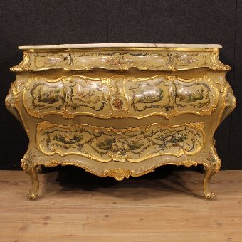 Antique Venetian lacquered, painted and gilded dresser