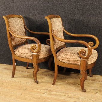 Antique Pair of French armchairs in walnut of the 19th century