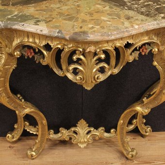 Antique French golden console table with mirror with marble top