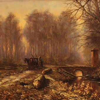 Antique Great Dutch wooded landscape painting