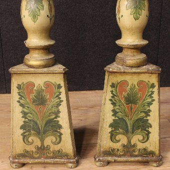 Antique Pair of Italian torch holder in lacquered and painted wood