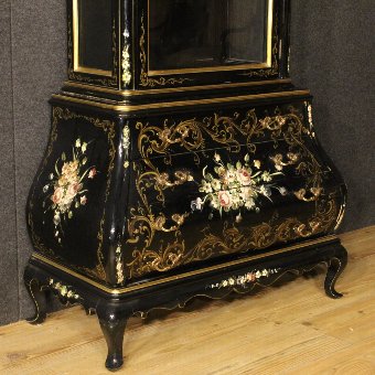Antique Spanish lacquered and painted showcase with floral decorations
