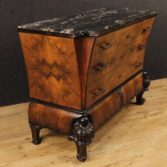 Antique Italian dresser in Art Déco style in walnut and burr walnut