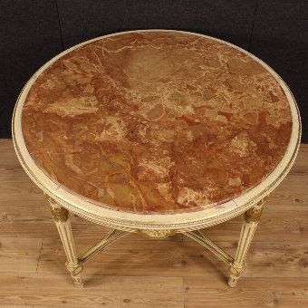 Antique Great Italian lacquered and gilded table with marble top