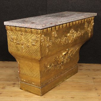 Antique Spanish golden console table with marble top of the 19th century