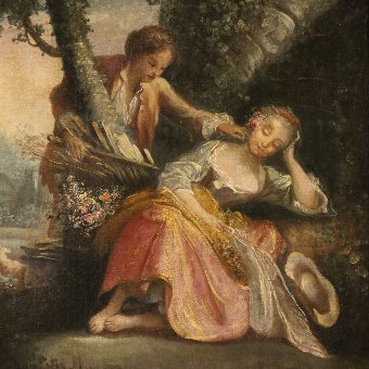 Antique Antique French romantic scene painting of the 18th century