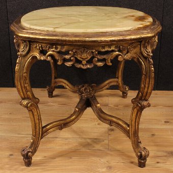 Antique Italian golden coffee table with onyx top