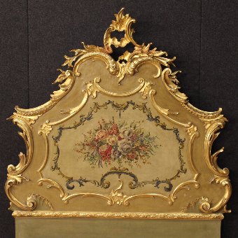 Antique Venetian lacquered, gilded and hand painted bed