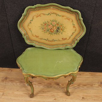 Antique Venetian lacquered and painted coffee table with floral decorations