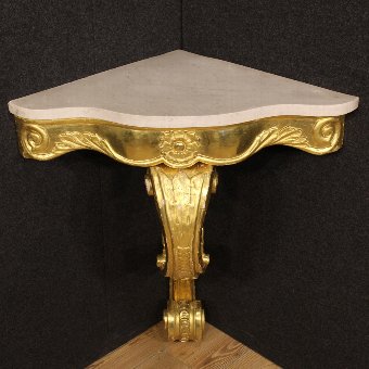 Antique Italian console table in gilt wood with marble top
