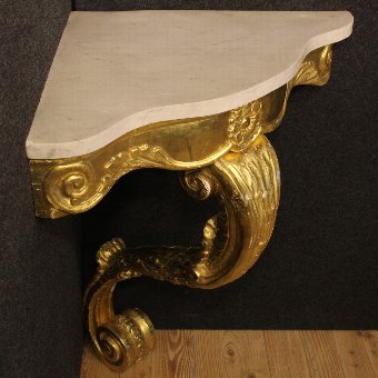 Antique Italian console table in gilt wood with marble top