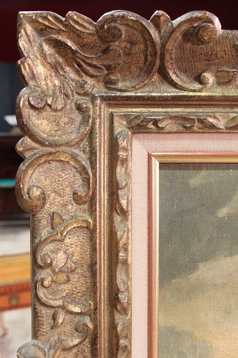 Antique Antique French painting seascape with figures of the 18h century