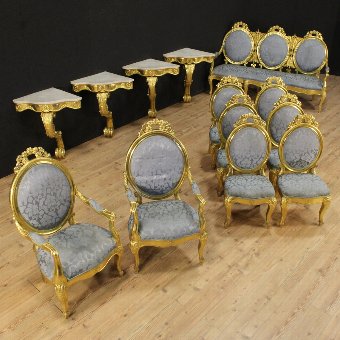 Antique Pair of Italian gilded armchairs with floral fabric