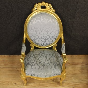 Antique Pair of Italian gilded armchairs with floral fabric