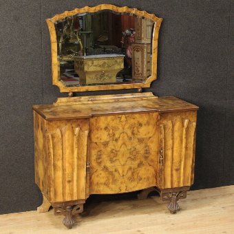 Dresser with mirror in Art Deco style in walnut and burr walnut