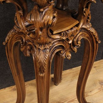 Antique French side table in carved wood with floral decorations