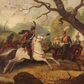 Antique Great Italian painting battle with knights