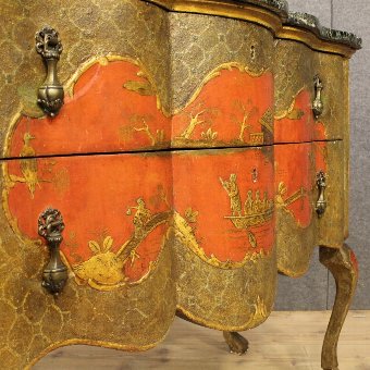 Antique Italian lacquered and painted chinoiserie dresser with marble top
