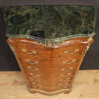 Antique French inlaid tallboy in rosewood with marble top
