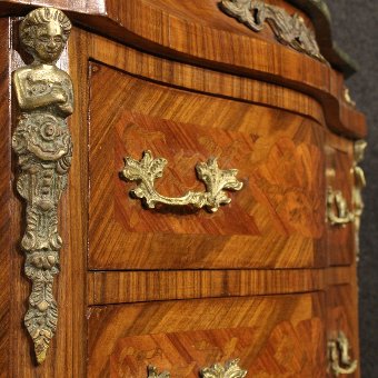 Antique French inlaid tallboy in rosewood with marble top
