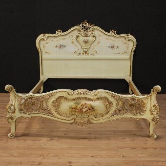 Antique Venetian lacquered, gilded and painted double bed
