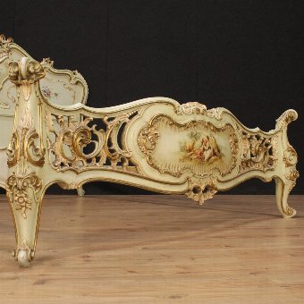 Antique Venetian lacquered, gilded and painted double bed