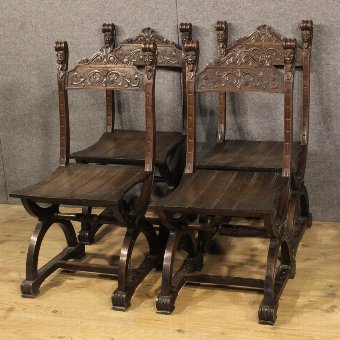 Group of four French chairs in Renaissance style