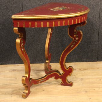 Antique Italian lacquered and painted demi lune console table 