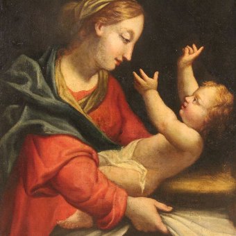 Antique Antique Italian painting Madonna with child of the 18th century