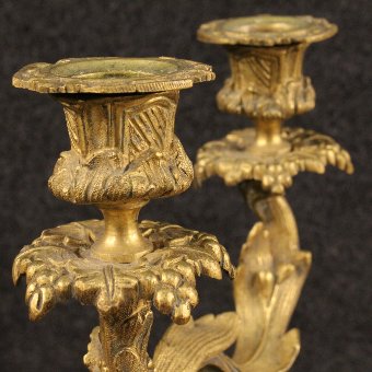 Antique Antique pair of French candle holder in gilded bronze of the 19th century