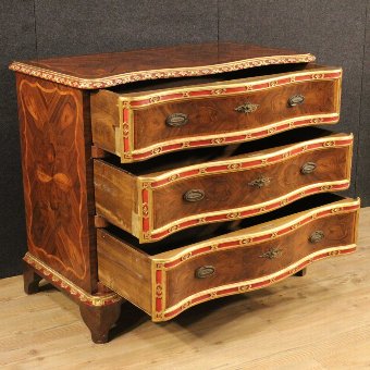 Antique Genoese inlaid chest of drawers in rosewood and palisander