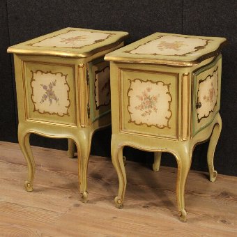 Antique Pair of lacquered and painted Venetian bedside tables 