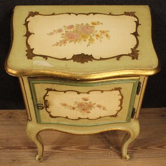 Antique Pair of lacquered and painted Venetian bedside tables 
