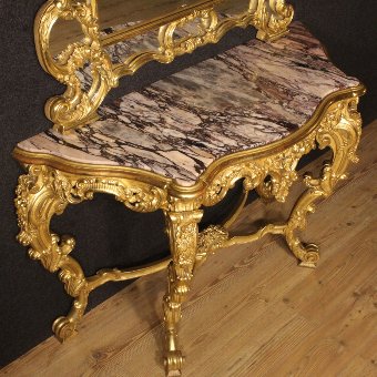 Antique Italian golden console table with mirror in Louis XV style