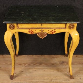 Antique Italian lacquered, gilded and painted side table