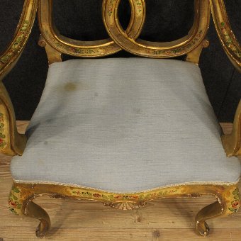 Antique Pair of lacquered and golden Venetian armchairs