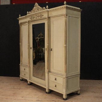 Antique Great Italian lacquered and gilt wardrobe in Louis XVI style