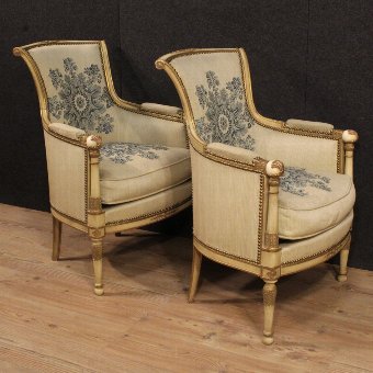 Antique Pair of lacquered and golden French armchairs