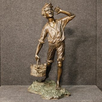 Neapolitan signed sculpture in bronze Fish seller