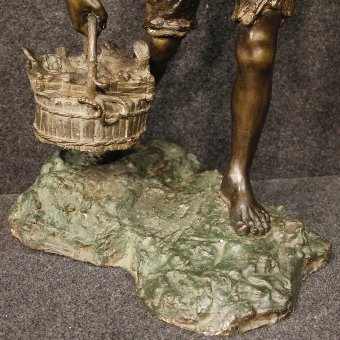 Antique Neapolitan signed sculpture in bronze Fish seller