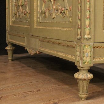 Antique Italian lacquered and painted wardrobe in Louis XVI style