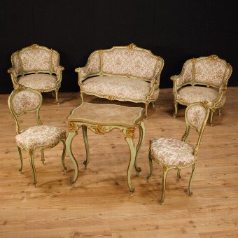 Antique  Pair of lacquered and golden Venetian armchairs