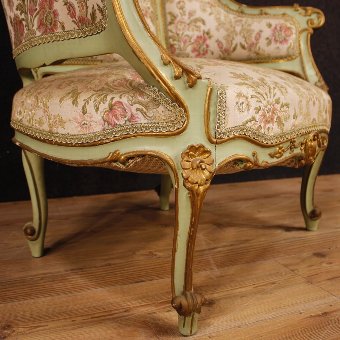 Antique  Pair of lacquered and golden Venetian armchairs