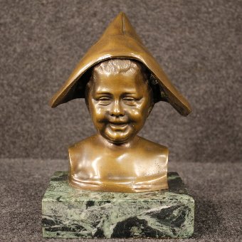 Antique Italian bronze sculpture depicting child with hat