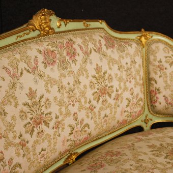 Antique Venetian lacquered and gilt sofa with floral fabric