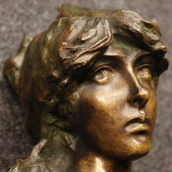 Antique Italian bronze sculpture depicting girl's bust