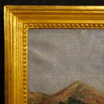 Antique Antique Italian painting landscape with hunter dated 1899
