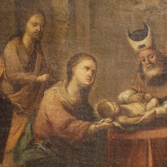 Antique Antique Spanish painting Circumcision of Jesus from 18th Century