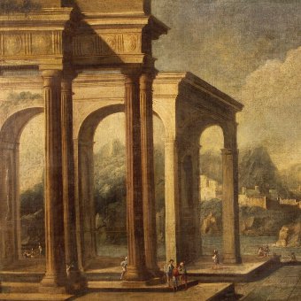 Antique Antique Italian painting Architectural landscape of the 18th century