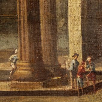 Antique Antique Italian painting Architectural landscape of the 18th century